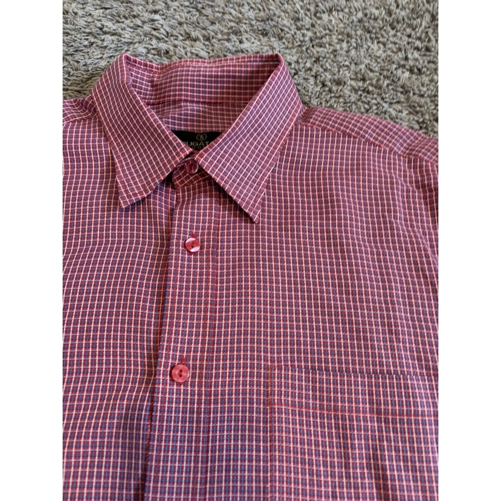 BUGATCHI Polo Shirt Checkered Plaid Casual Colorful Button Down Mens L EUC Large